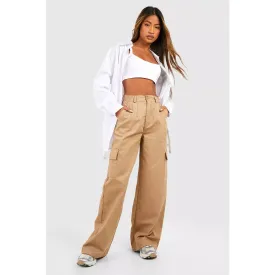 High Waist Beige Cargo Trousers