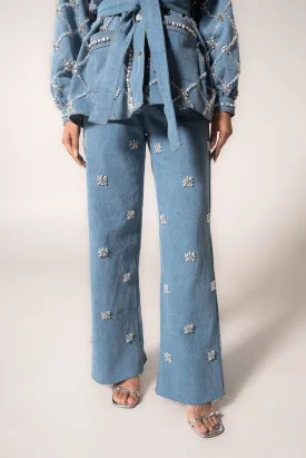 High-waisted hand-embellished denim jeans