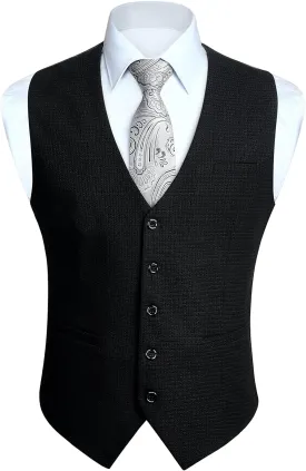 HISDERN Men's Suit Vest Business Plaid Formal Dress Waistcoat Slim Fit Vests for Men with 3 Pocket for Suit or Tuxedo