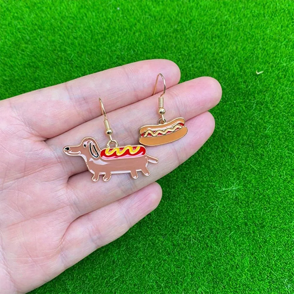 Hot Dog Earrings Cute Food Dachshund Dangle Earrings for Women Fun Cartoon Sausage Dog Hook Earrings Personalied Pet Expert Ear Jewelry Gifts
