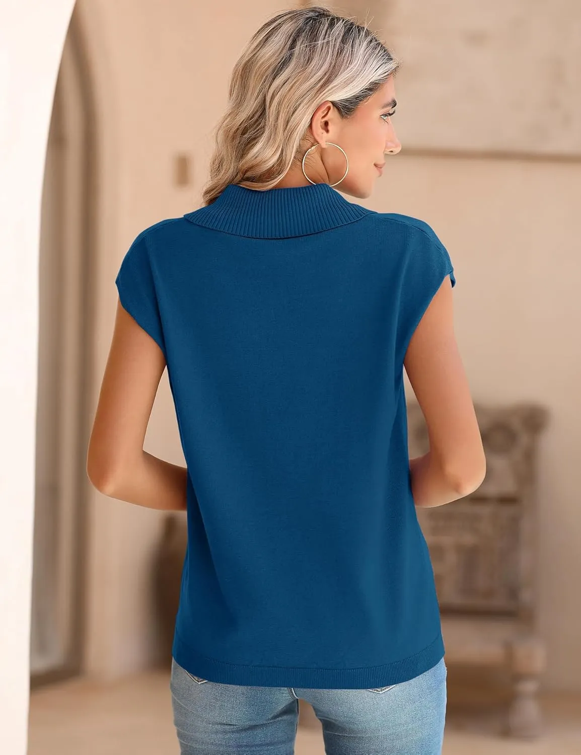Ivicoer Sweater Vest Women V-Neck Knitted Pullover Short Cap Sleeve Collared Tops Dressy Casual 2025 Summer Fashion Trendy