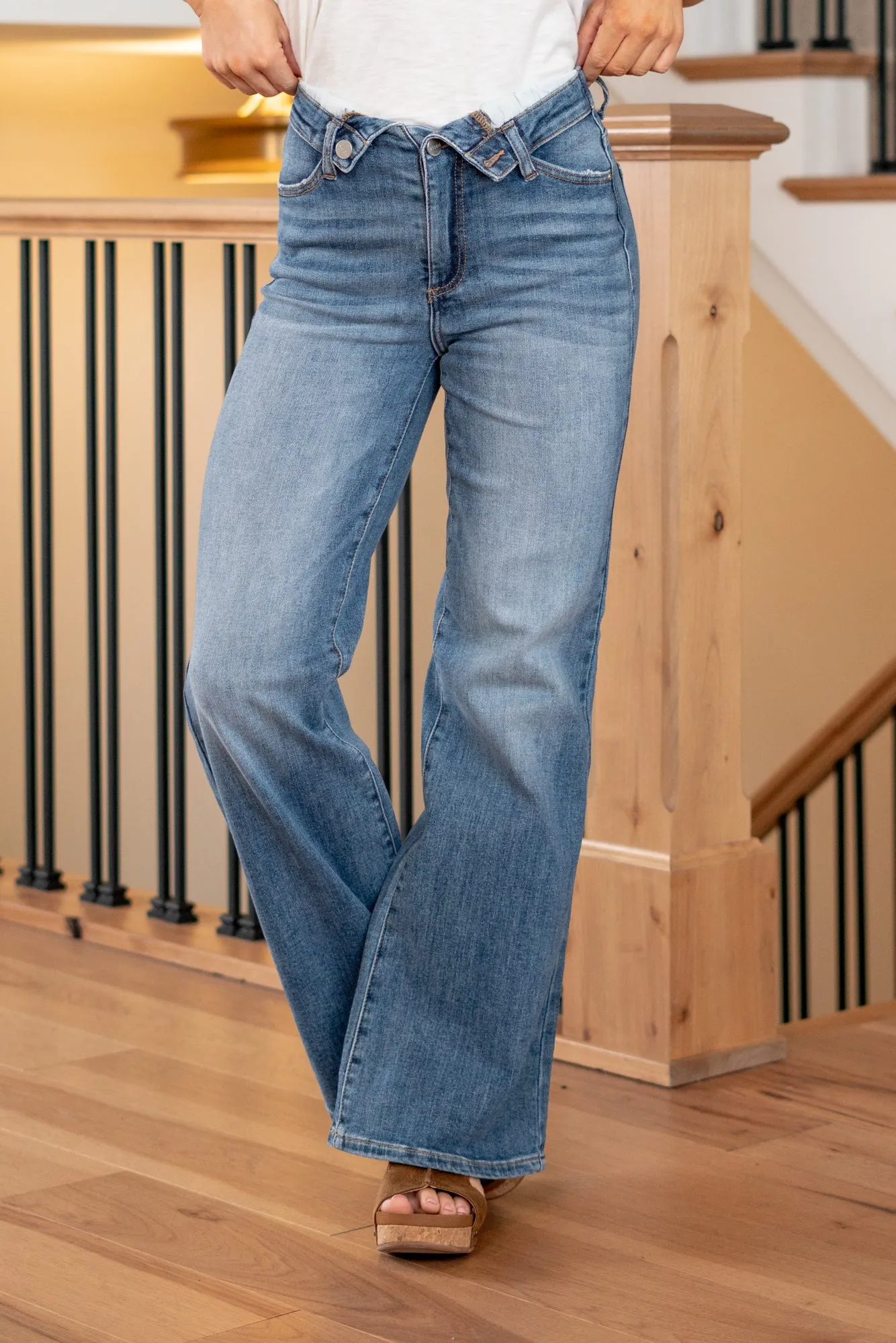 Jane Mid Rise Faux Fold Over Straight