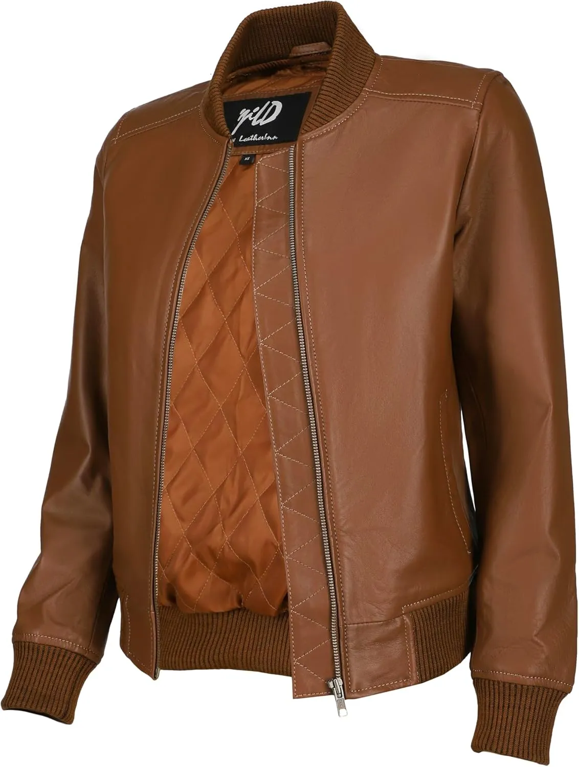 Jild Classical Varsity Style Leather Jacket Women - Casual Fashion Windbreaker Moto Biker Genuine Leather Bomber Jacket Women