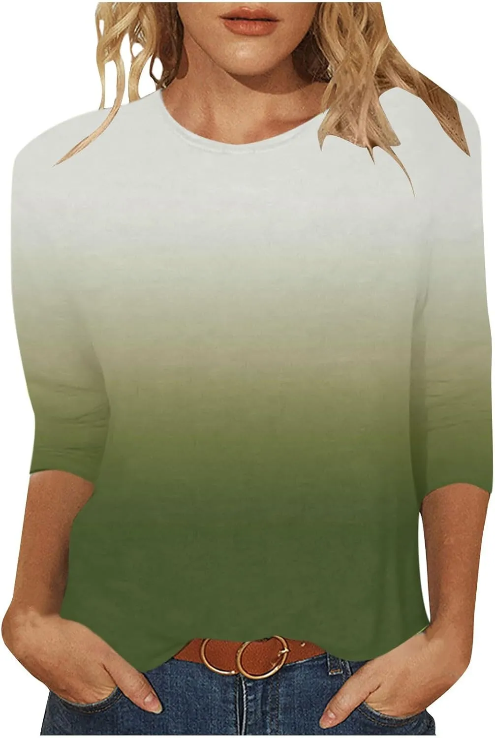 Kuluzego Women 3/4 Sleeve Tshirts Loose Fit Long Tops Tee for Women Crewneck Summer Fall Shirts 2025 Y2K 88