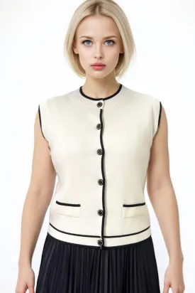 LS65030 KNIT SWEATER VEST TOP (IVORY, BLACK)