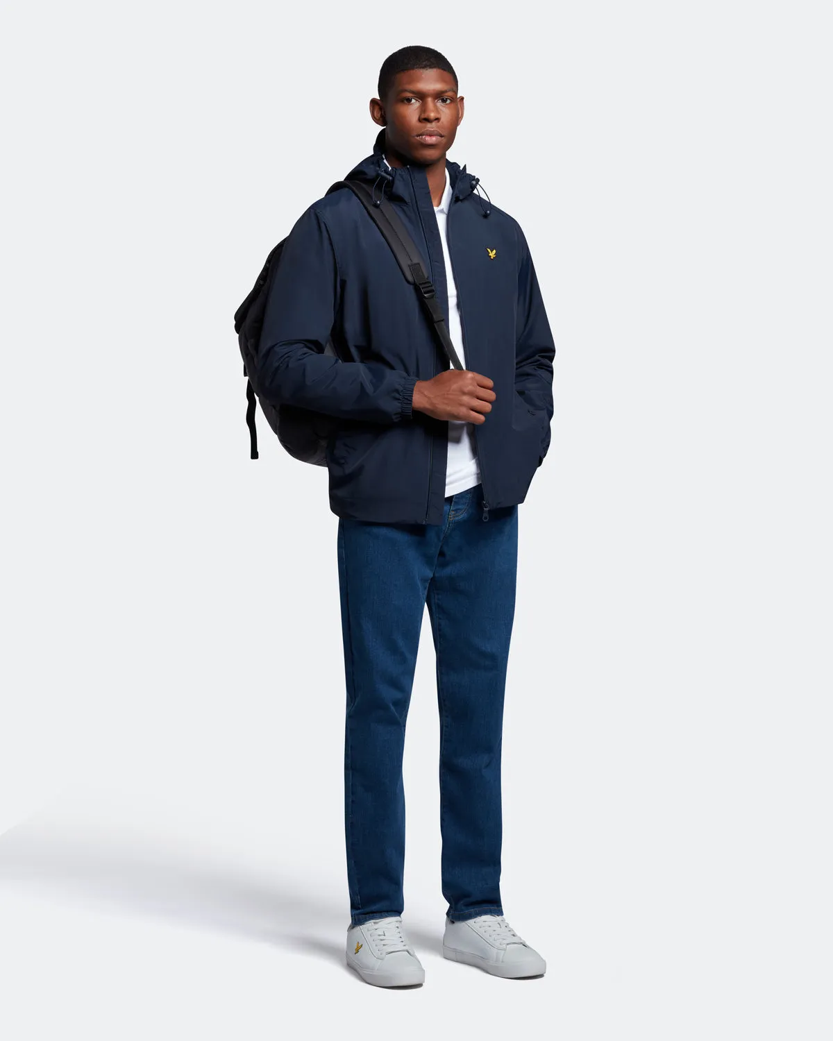 Lyle & Scott Branded Navy Blue Hooded Short Lightweight Jacket