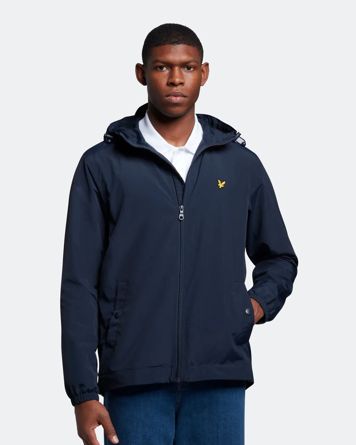 Lyle & Scott Branded Navy Blue Hooded Short Lightweight Jacket