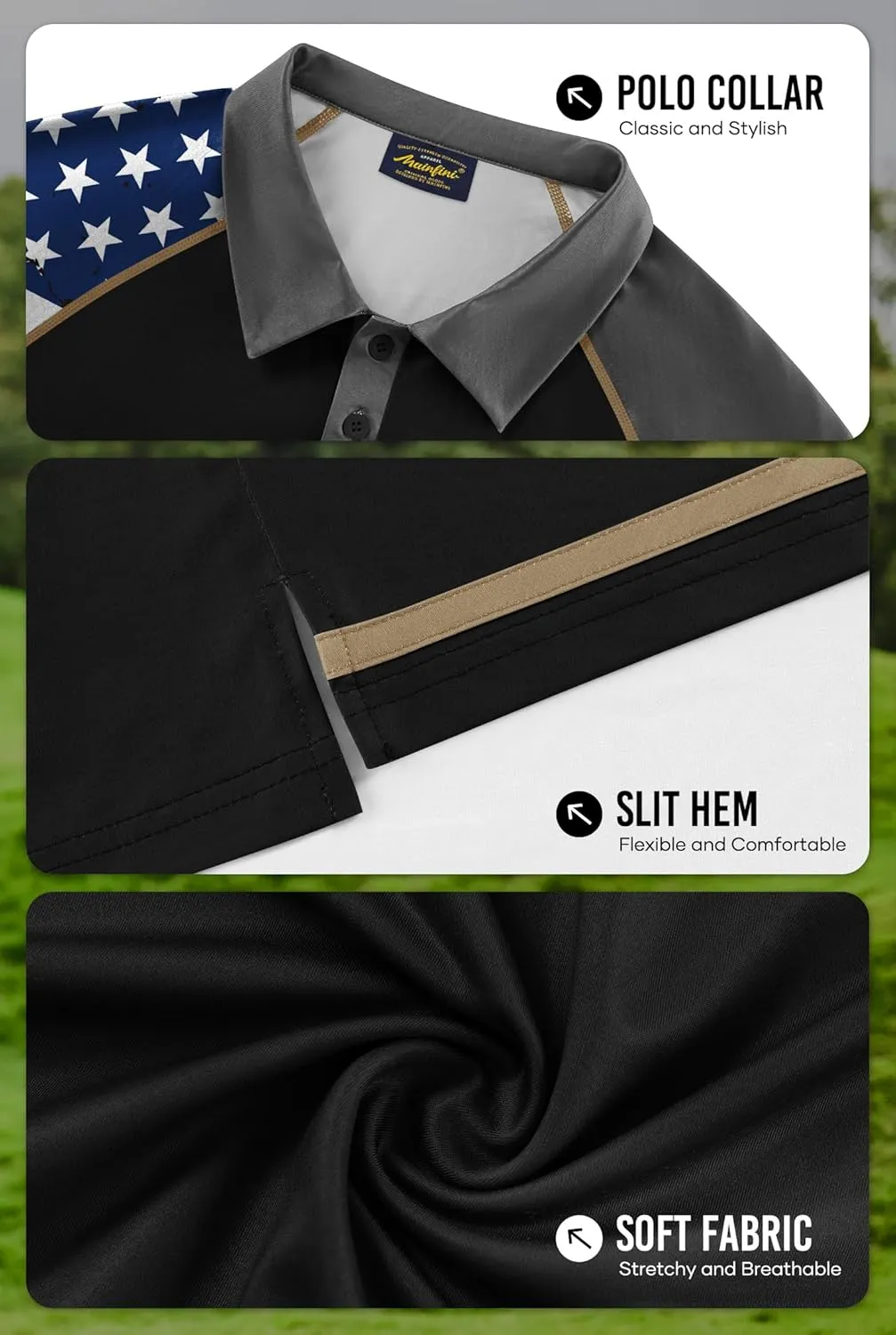 Mainfini Men's Short Sleeve Golf Shirt 1776 USA Flag Graphic Button Polo Shirt (S-3XL)