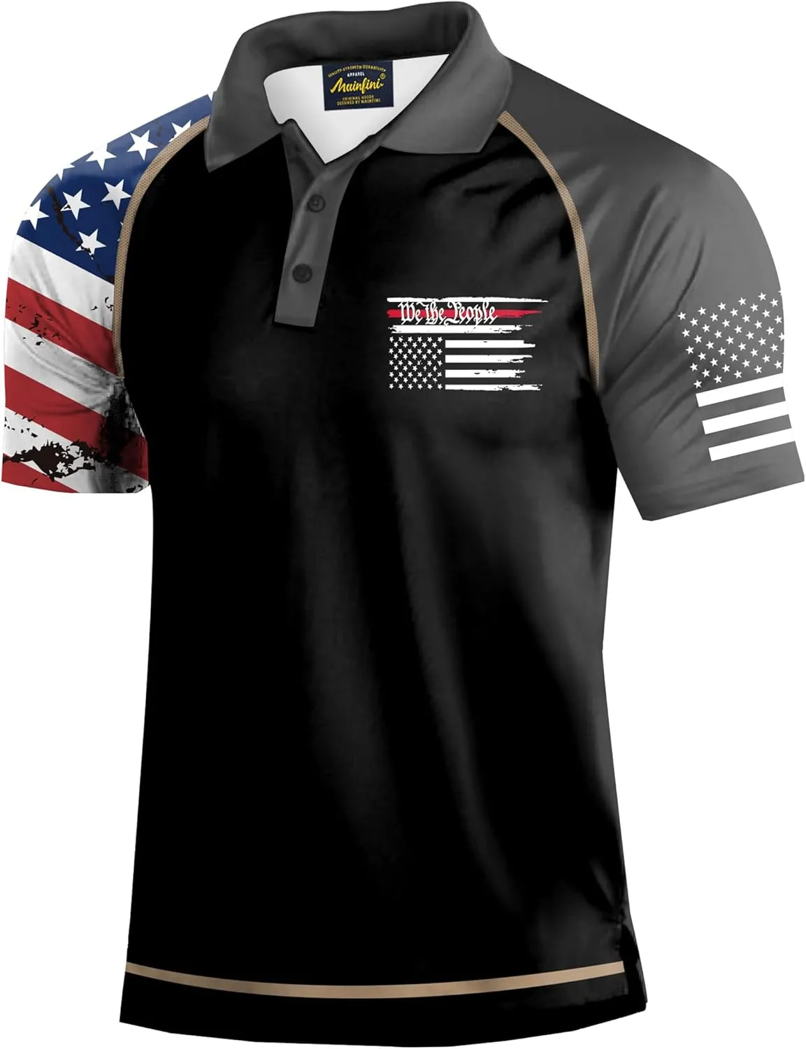 Mainfini Men's Short Sleeve Golf Shirt 1776 USA Flag Graphic Button Polo Shirt (S-3XL)
