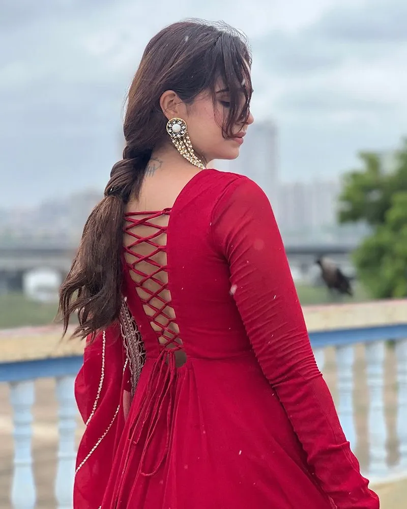 Maroon Sequence Embroidered Georgette Anarkali Suit with Dupatta