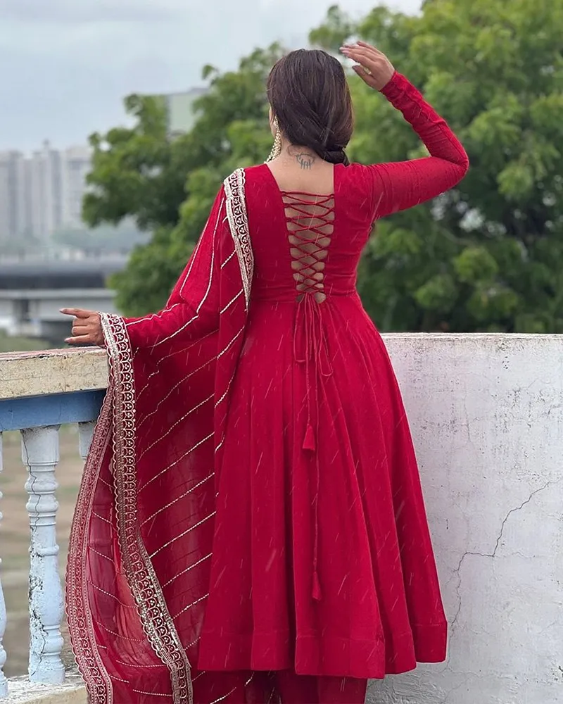 Maroon Sequence Embroidered Georgette Anarkali Suit with Dupatta