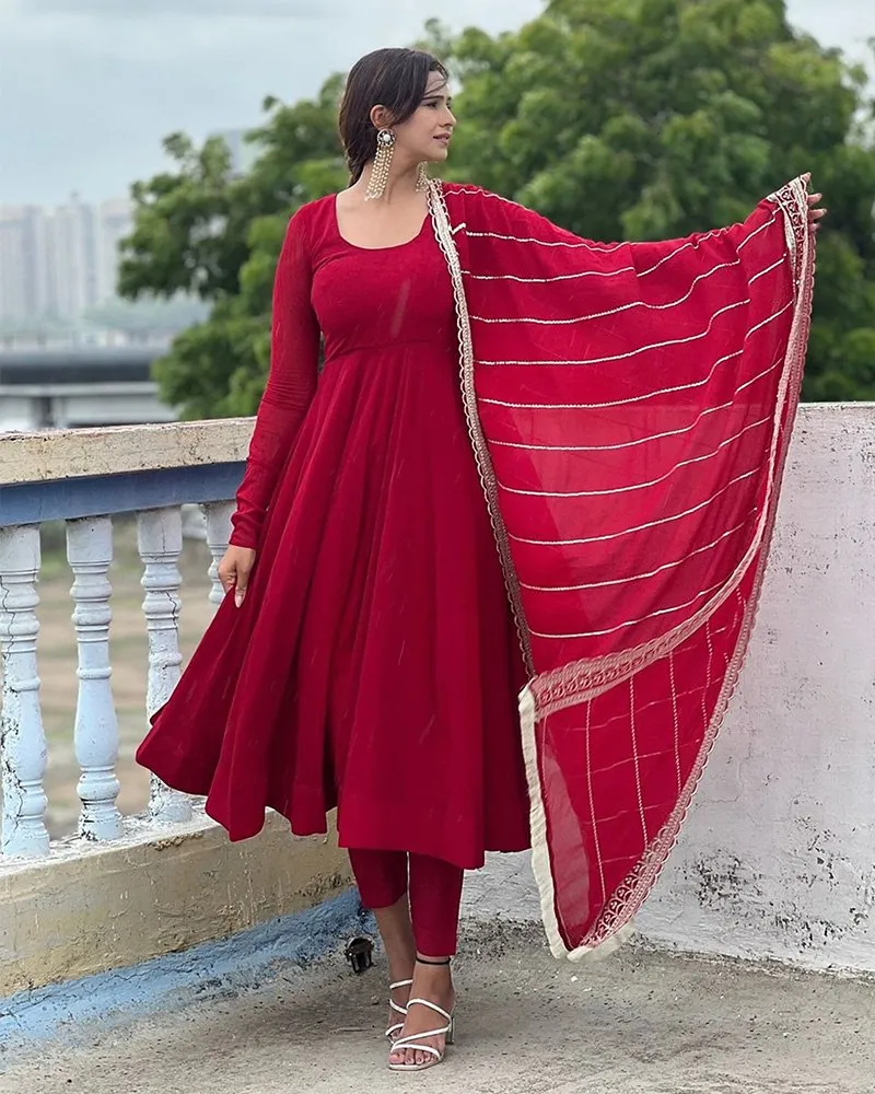 Maroon Sequence Embroidered Georgette Anarkali Suit with Dupatta