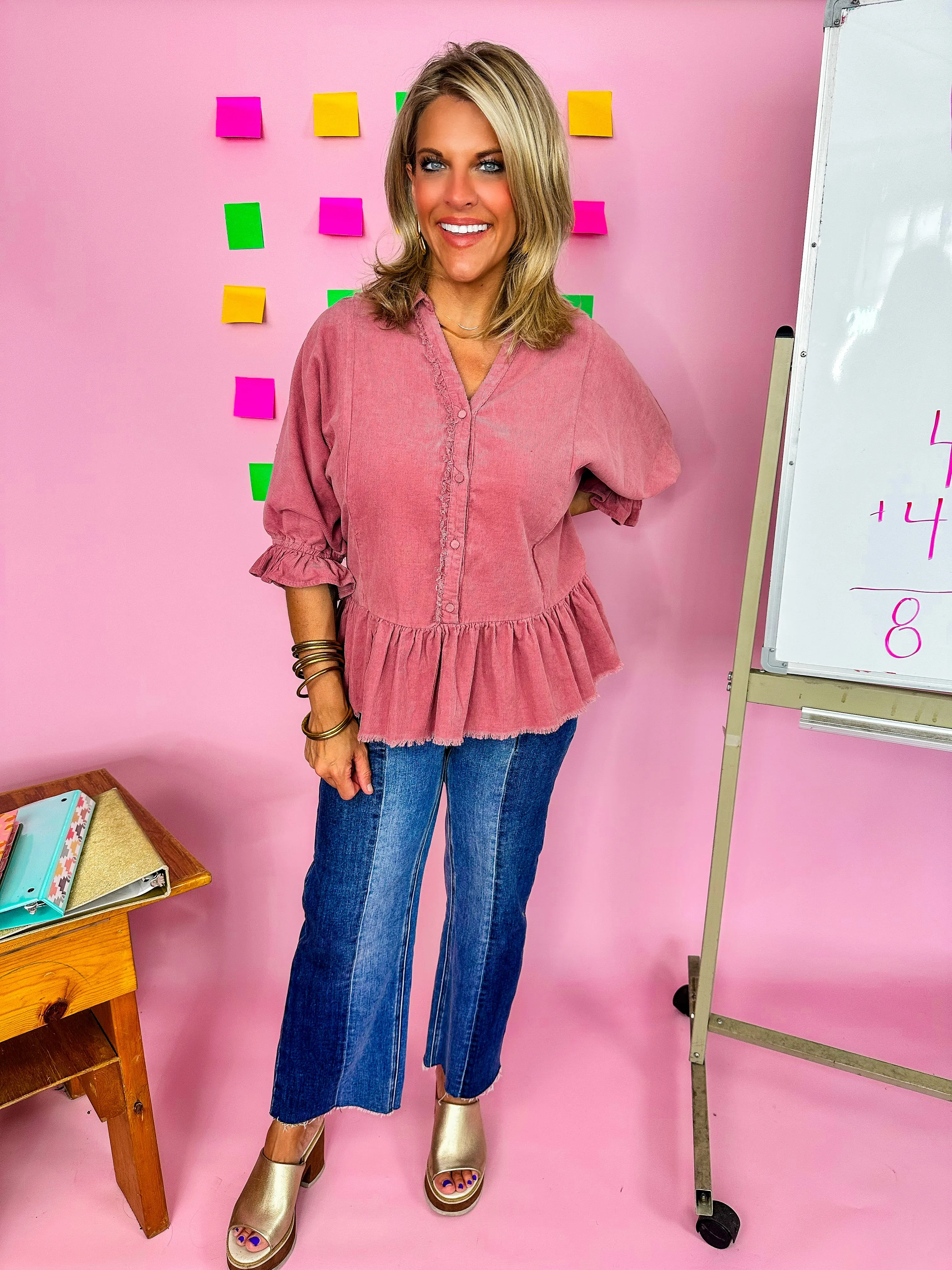 Mauve Corduroy Button Down Top