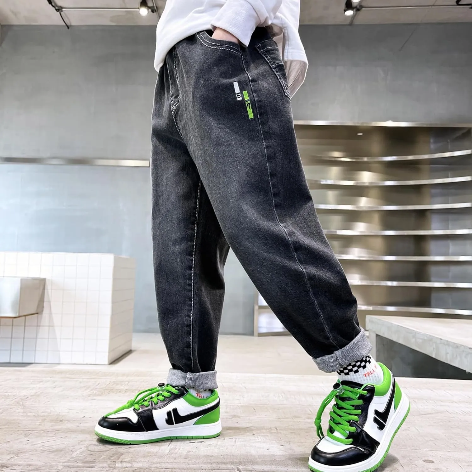 MEILONGER Boys Elastic Waist Jeans Stretch Fashion Denim Pants Size 8,10-12,14-16,18-20