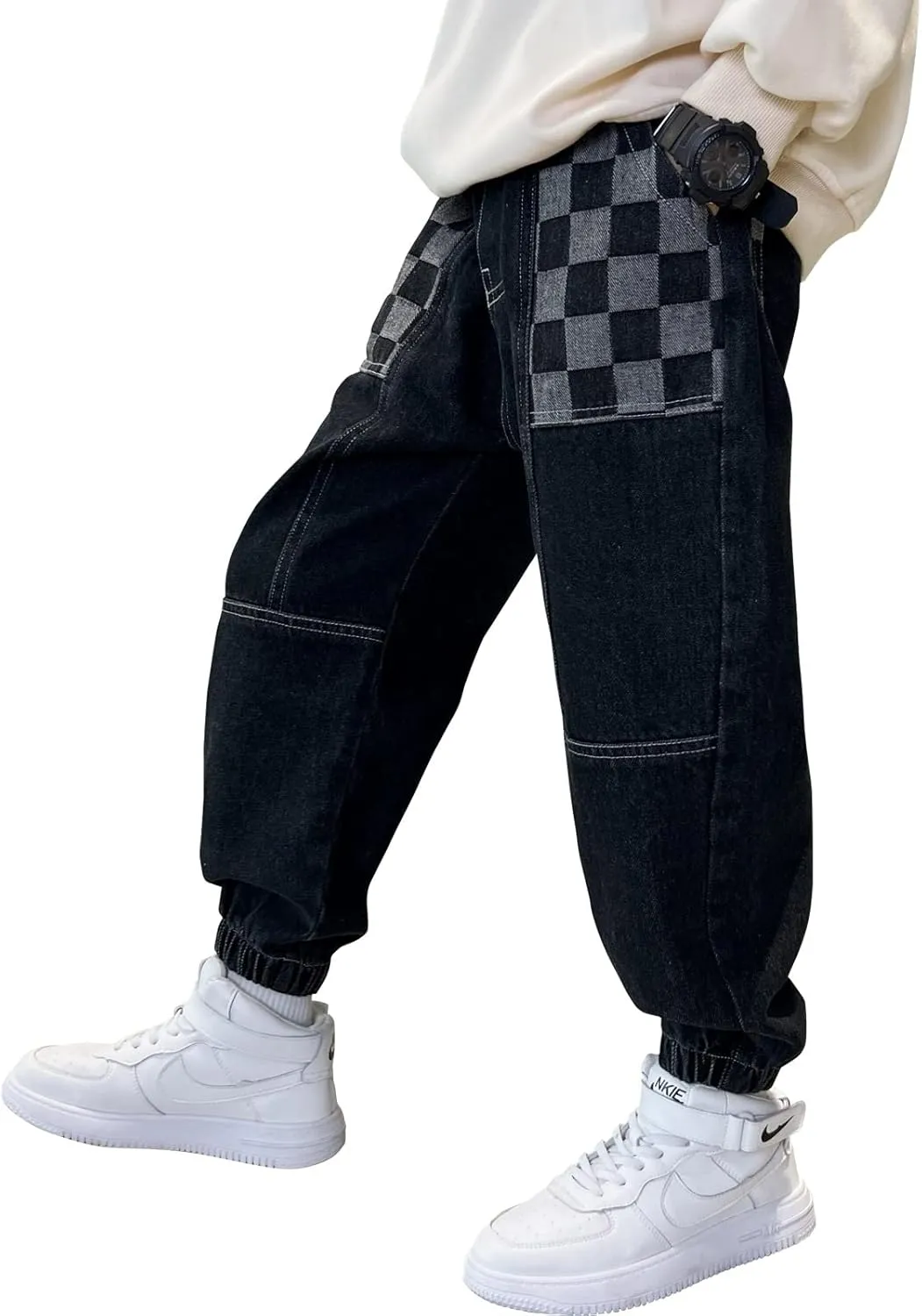 MEILONGER Boys Elastic Waist Jeans Stretch Fashion Denim Pants Size 8,10-12,14-16,18-20