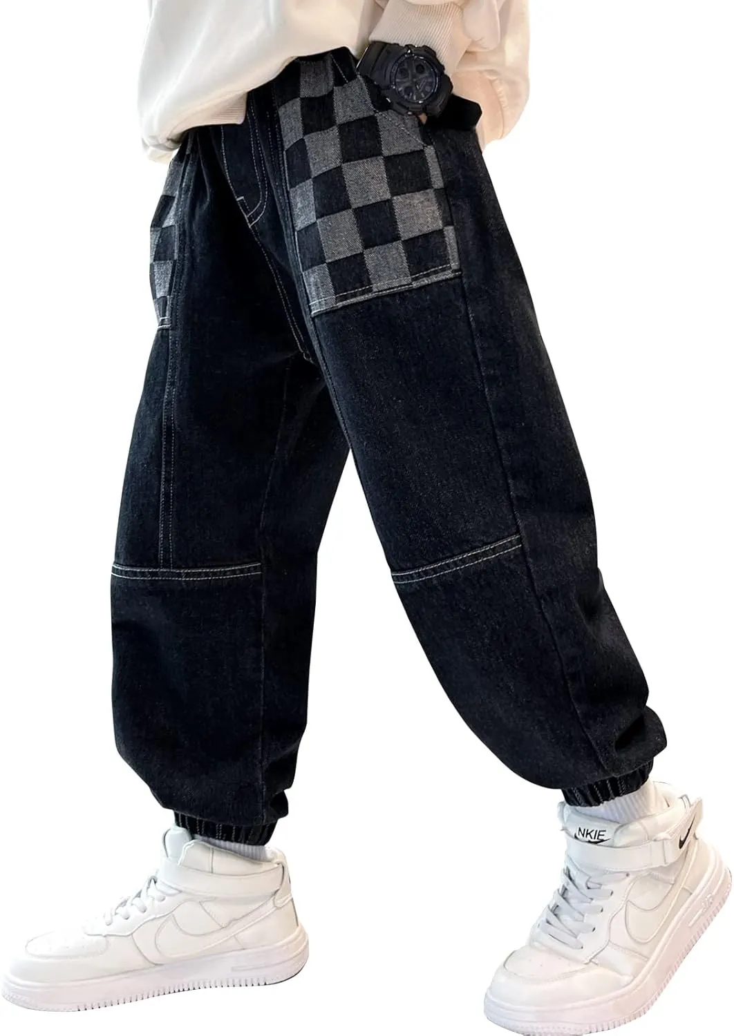 MEILONGER Boys Elastic Waist Jeans Stretch Fashion Denim Pants Size 8,10-12,14-16,18-20