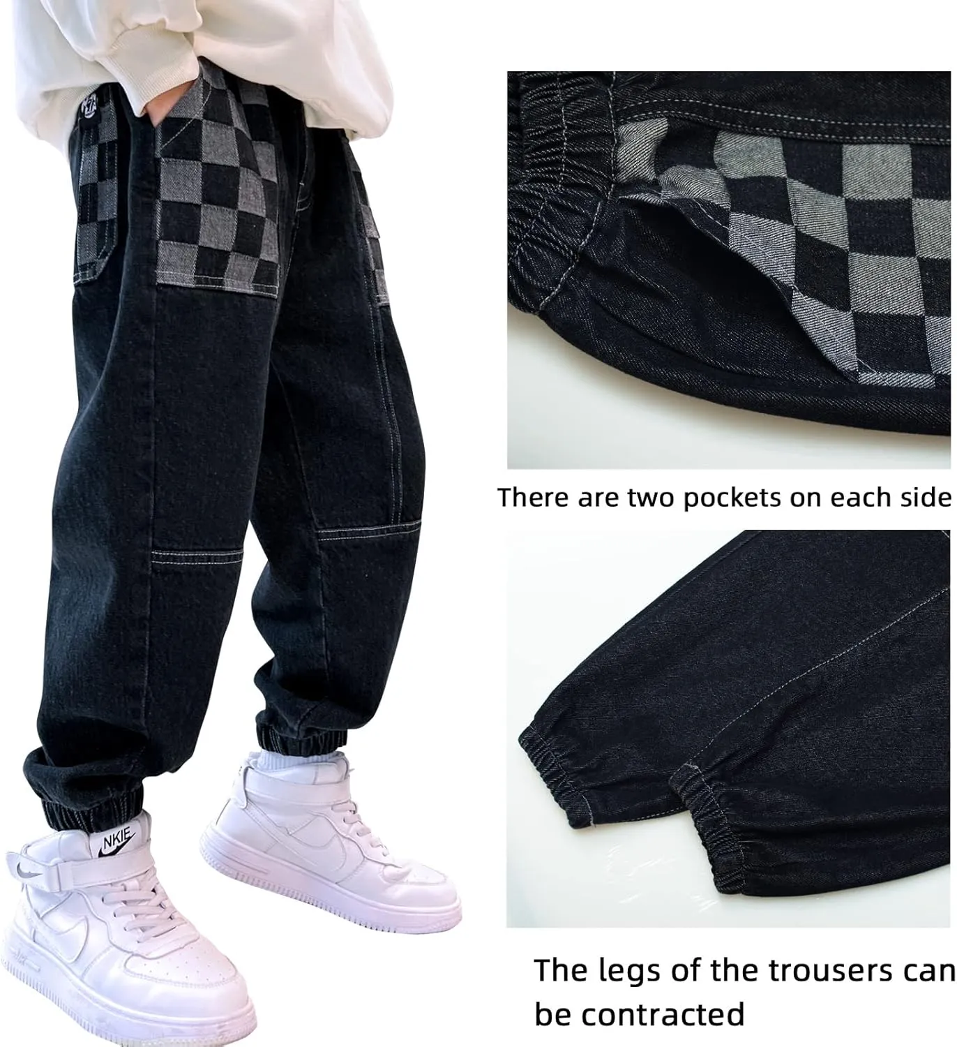 MEILONGER Boys Elastic Waist Jeans Stretch Fashion Denim Pants Size 8,10-12,14-16,18-20
