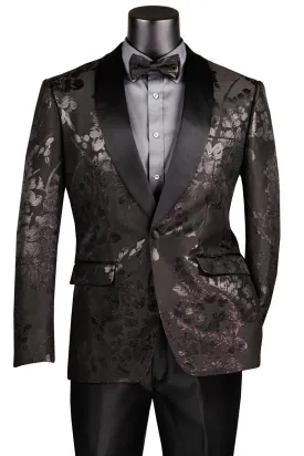 Men's Shiny Foil Floral Paisley Prom & Wedding Tuxedo Jacket in Black