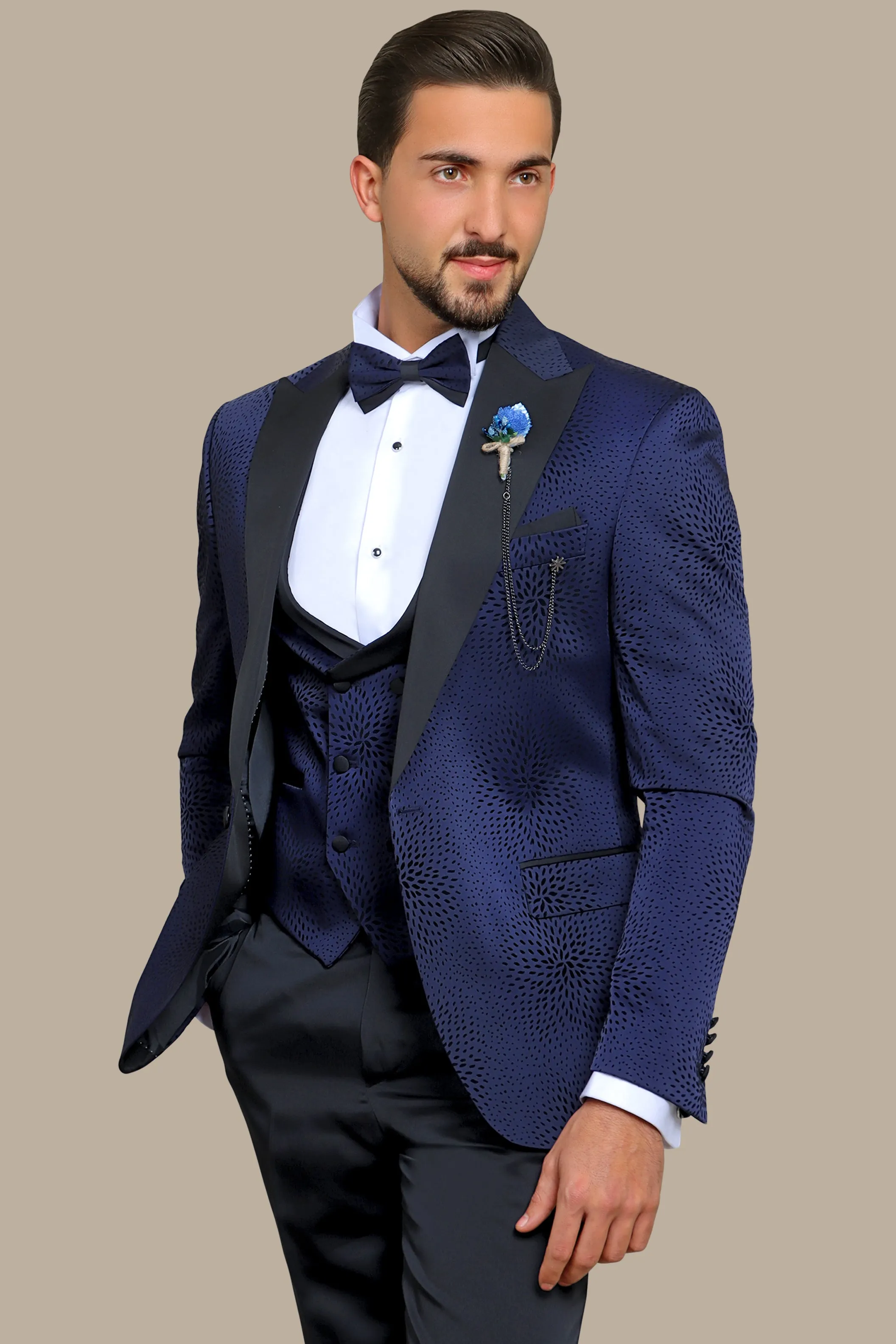 Navy Nights: Tuxedo Flower Velvet 4-Piece Set