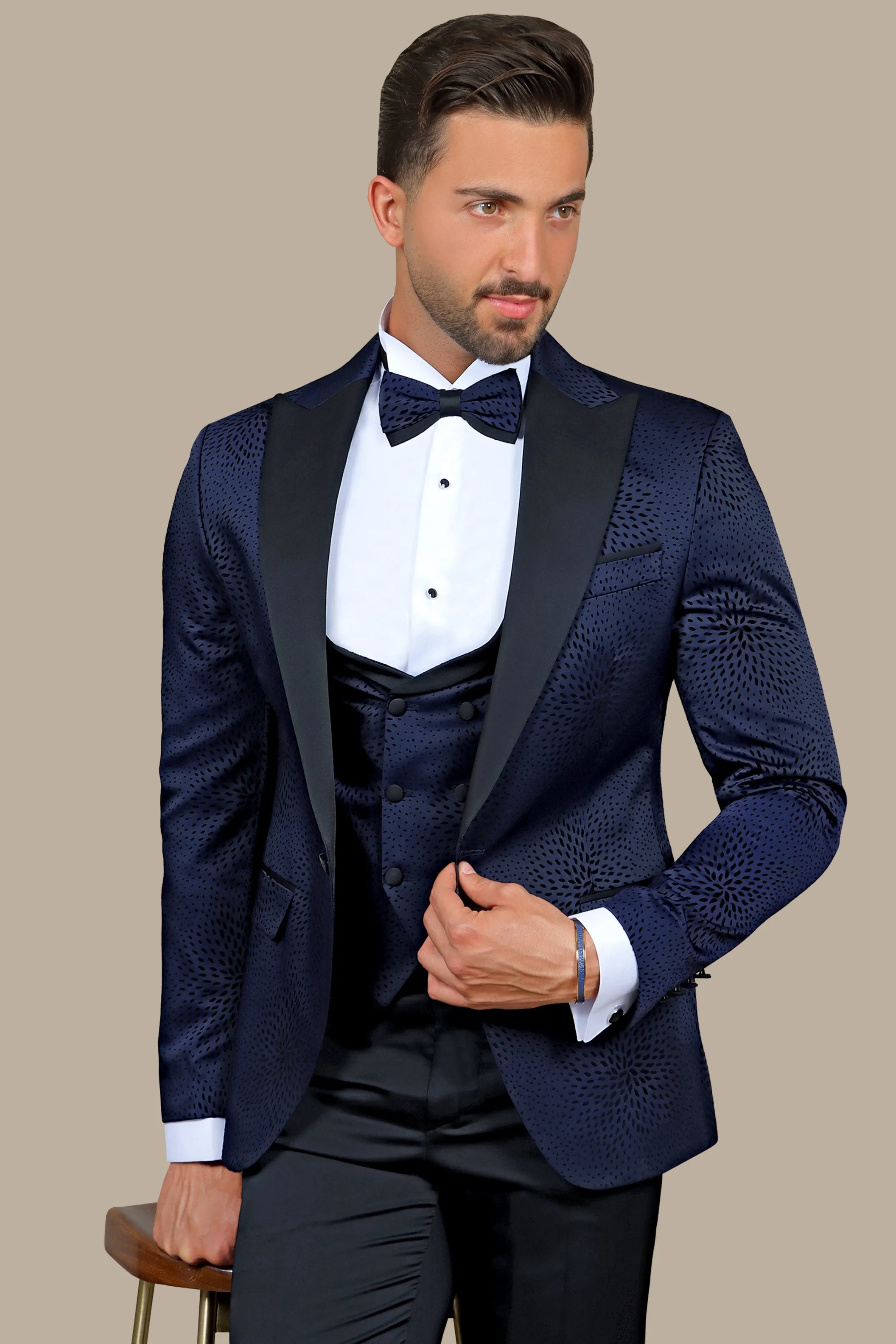 Navy Nights: Tuxedo Flower Velvet 4-Piece Set