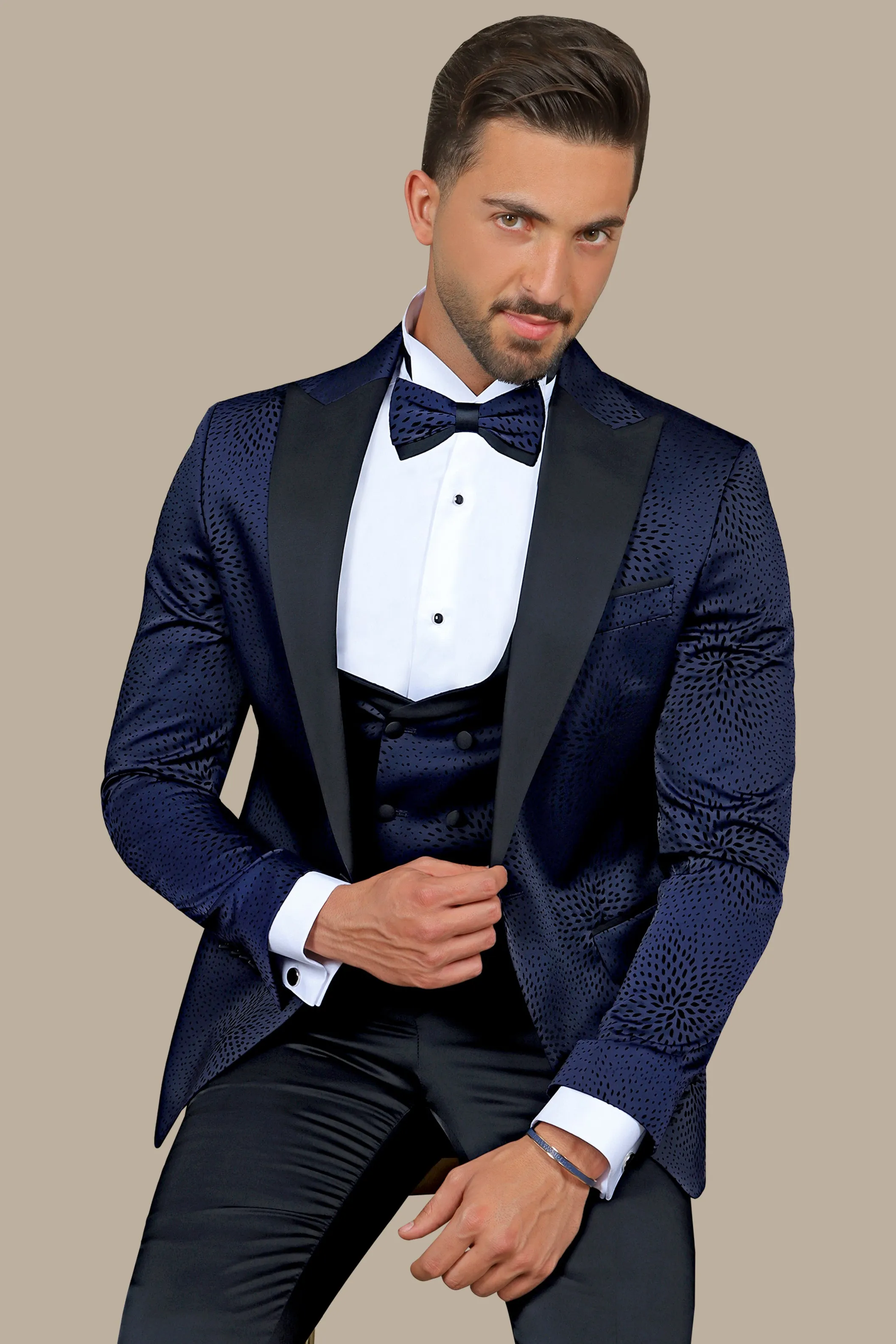 Navy Nights: Tuxedo Flower Velvet 4-Piece Set