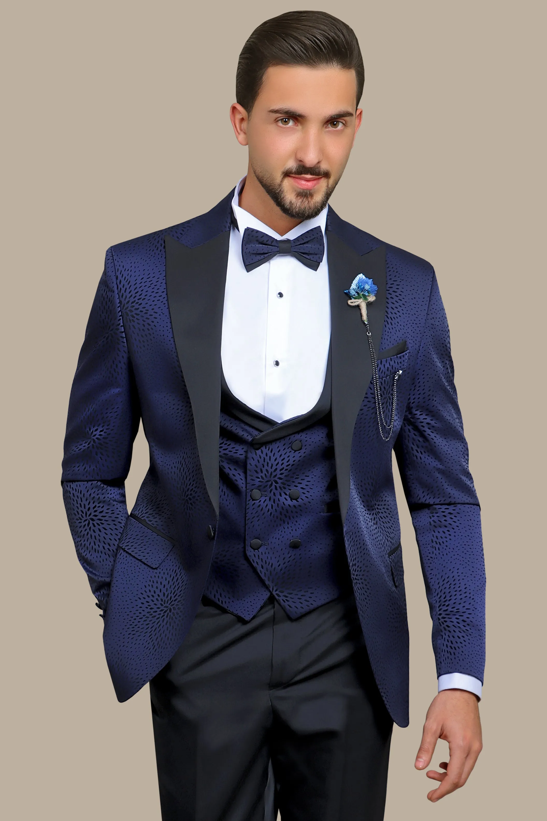 Navy Nights: Tuxedo Flower Velvet 4-Piece Set