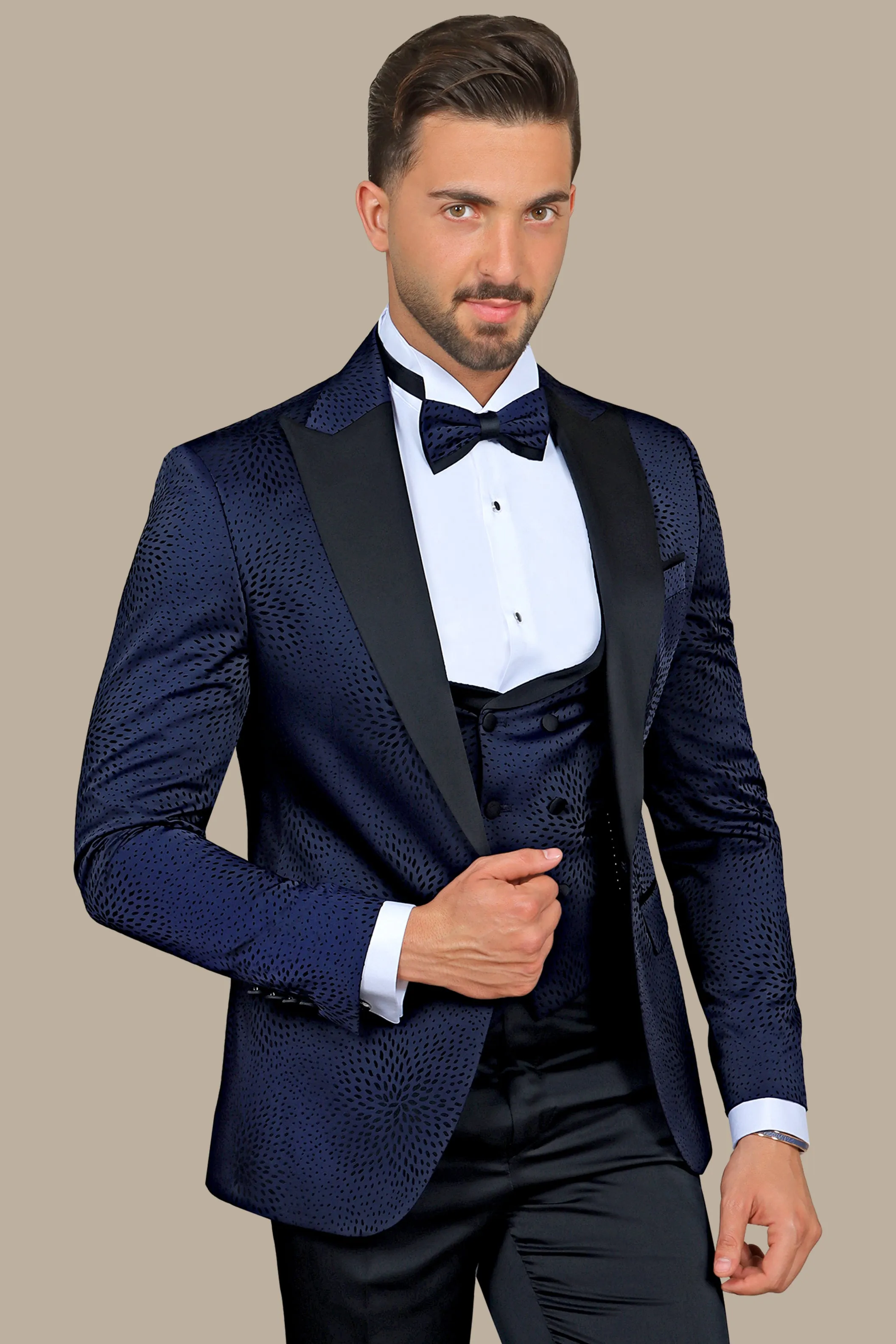 Navy Nights: Tuxedo Flower Velvet 4-Piece Set