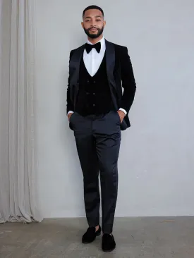 OMC Signature 3-Piece Black Men's Velvet Shawl Lapel Slim Fit Tuxedo Set