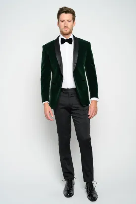 OMC Signature Men's Velvet Shawl Lapel Slim Fit Tuxedo Jacket (Hunter Green)