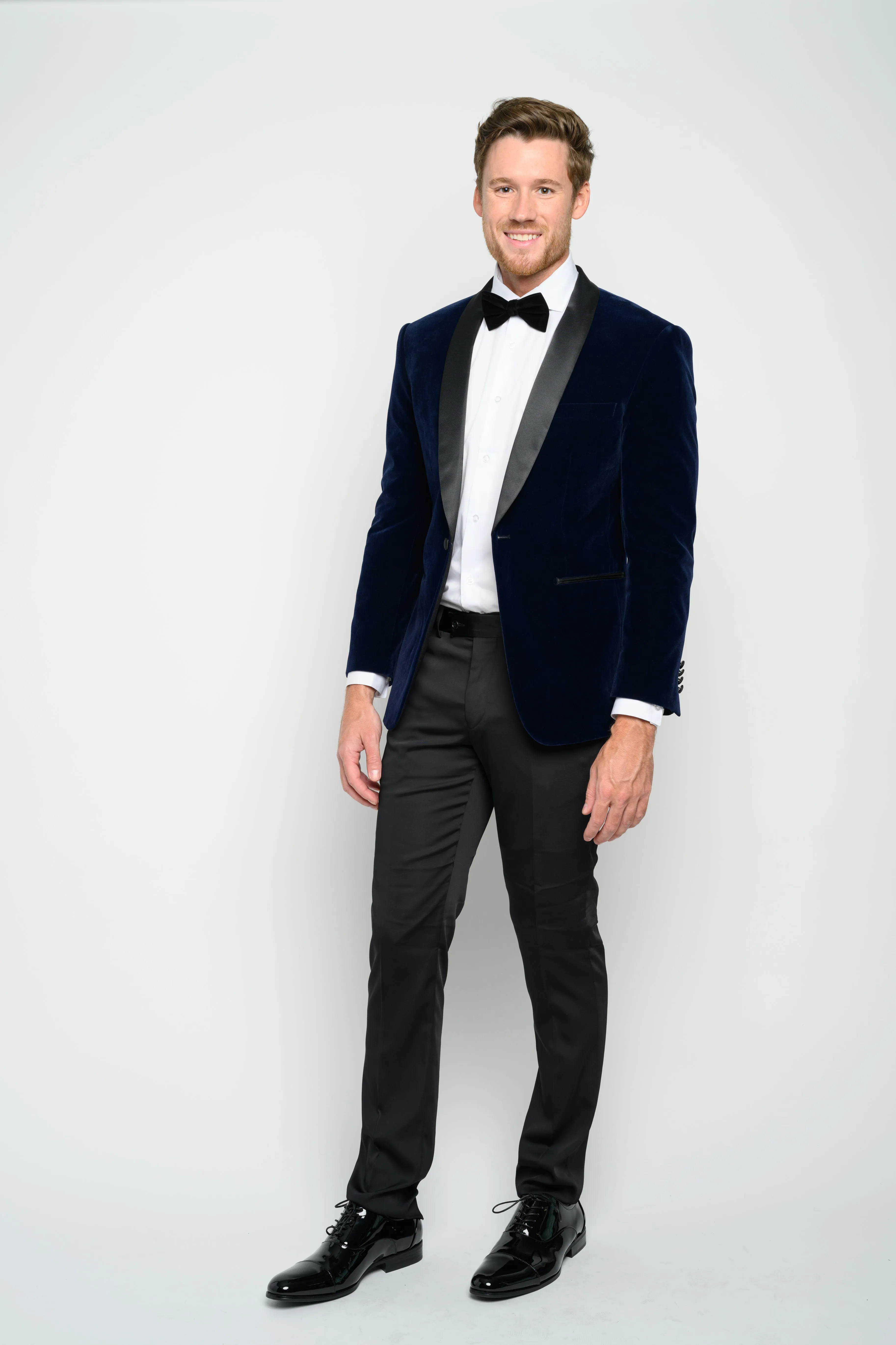 OMC Signature Men's Velvet Shawl Lapel Slim Fit Tuxedo Jacket (Navy Blue)