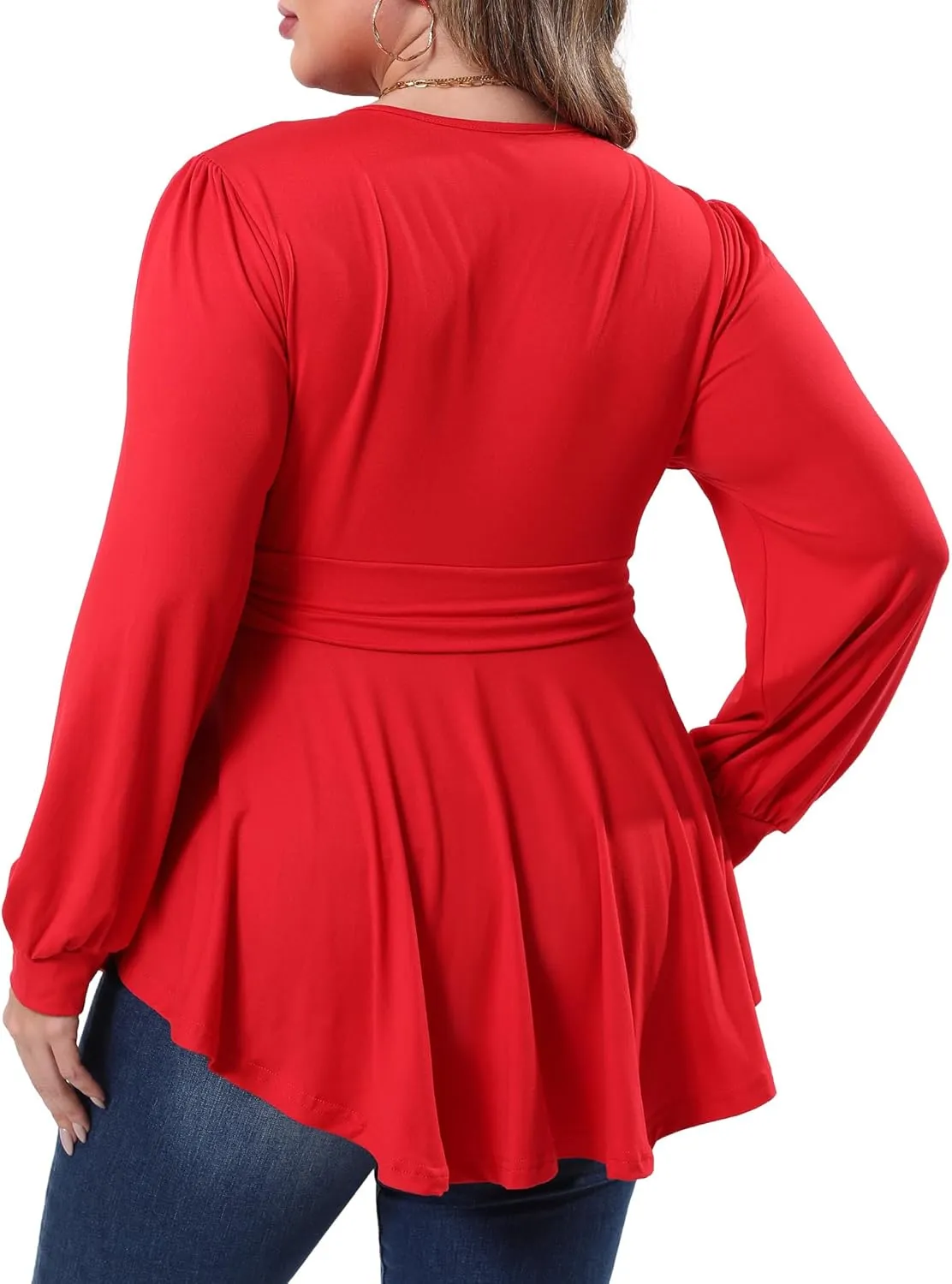 Plus Size Tops for Women Lace Long Sleeve Fall Shirts Casual Dressy Wrap V Neck Pleated Tunic Top