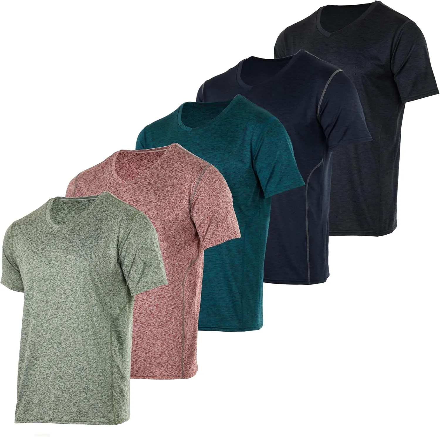 Real Essentials 5 Pack: Mens V-Neck Dry-Fit Moisture Wicking Active Athletic Tech Performance T-Shirt