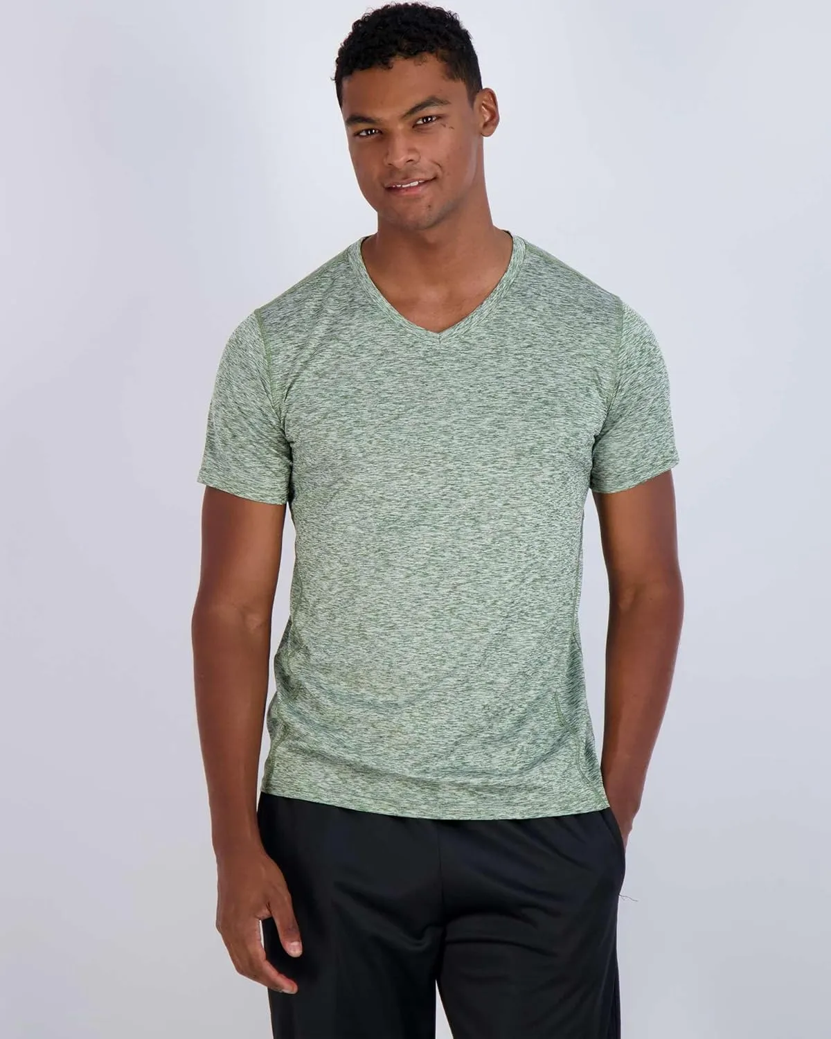 Real Essentials 5 Pack: Mens V-Neck Dry-Fit Moisture Wicking Active Athletic Tech Performance T-Shirt