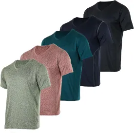 Real Essentials 5 Pack: Mens V-Neck Dry-Fit Moisture Wicking Active Athletic Tech Performance T-Shirt