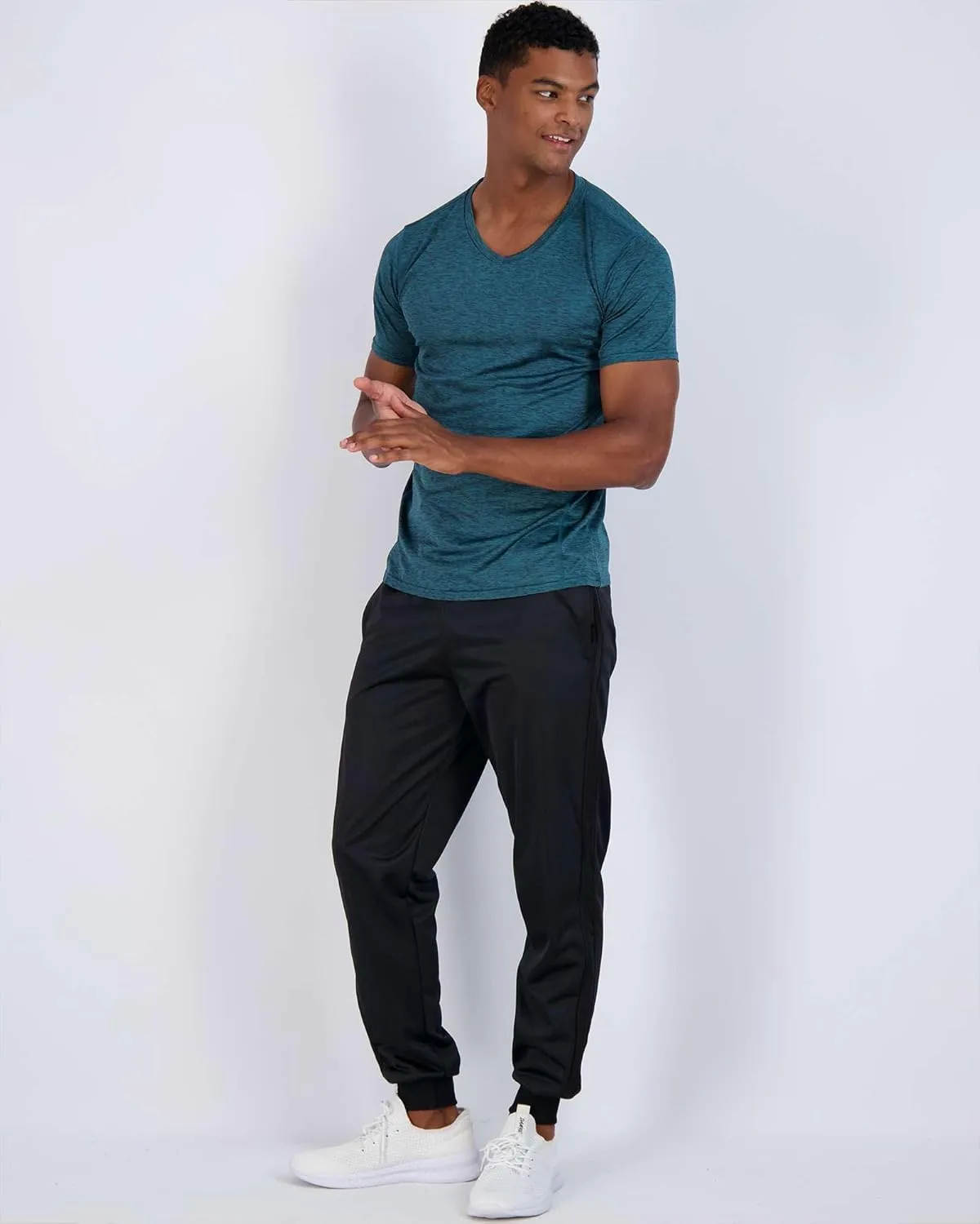 Real Essentials 5 Pack: Mens V-Neck Dry-Fit Moisture Wicking Active Athletic Tech Performance T-Shirt