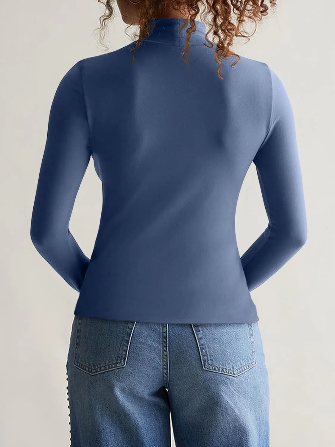 REORIA Women's Long Sleeve Mock Turtle Neck Tops Fall Winter Basic Double Lined Layering Lightweight Slim Fitted Shirts