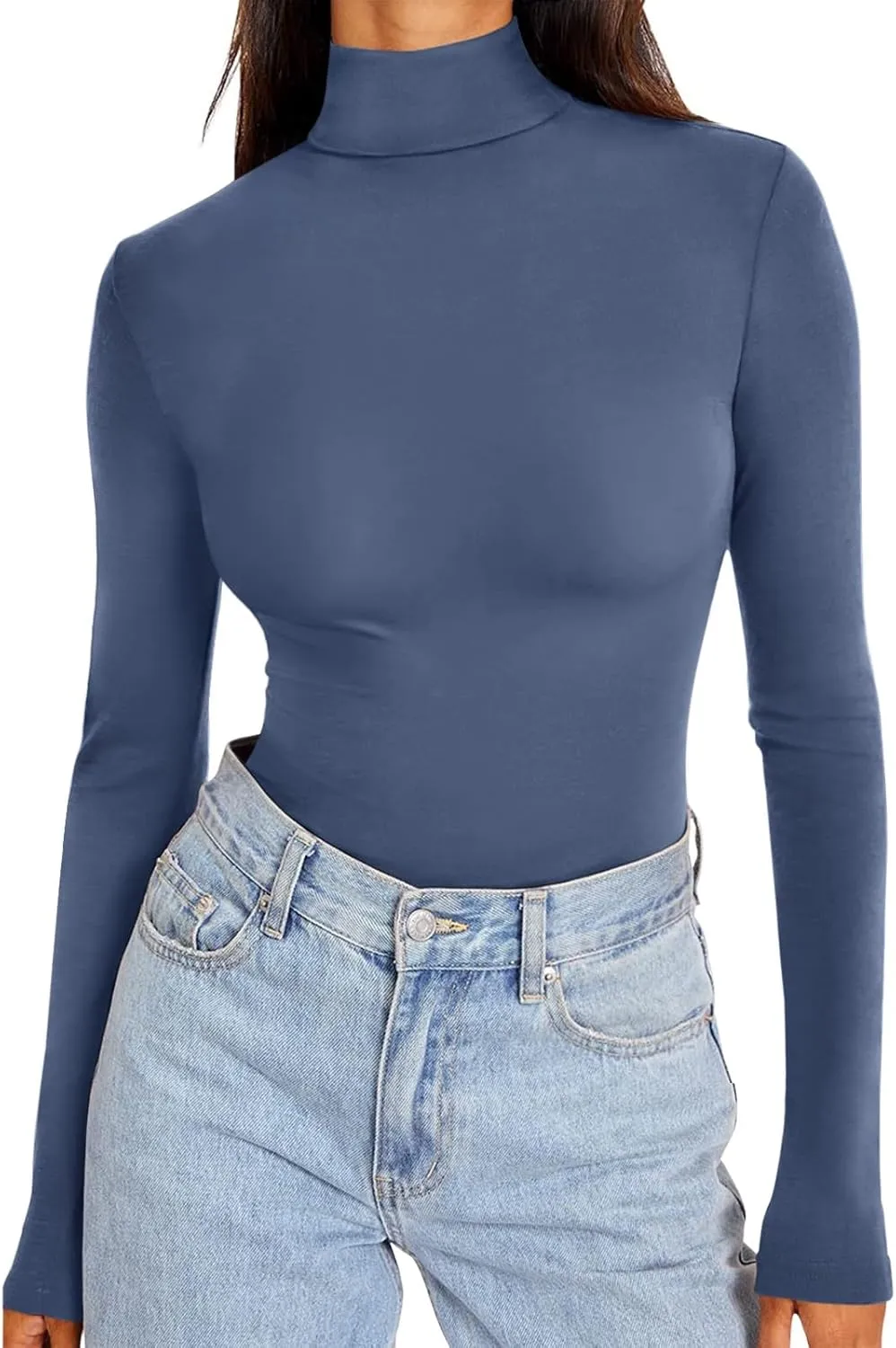 REORIA Women's Long Sleeve Mock Turtle Neck Tops Fall Winter Basic Double Lined Layering Lightweight Slim Fitted Shirts