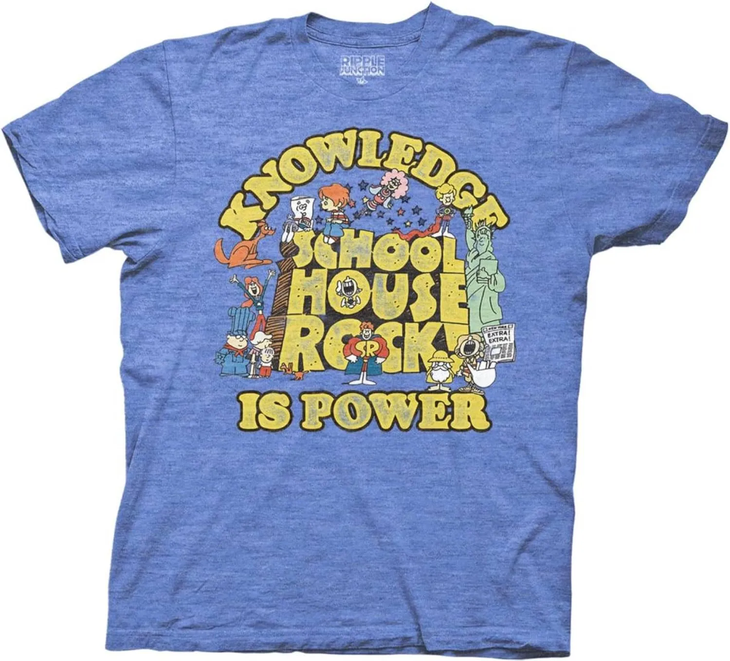 Ripple Junction Schoolhouse Rock Men's Short Sleeve T-Shirt Knowledge is Power Retro Vintage Nostalgia Officially Licensed