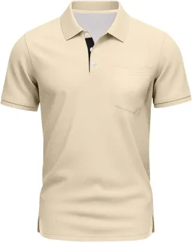 RTRDE Men's Casual Golf Shirts Short Sleeve Solid Color Business Casual Work Collared Shirts with Pocket Polos, M-5XL