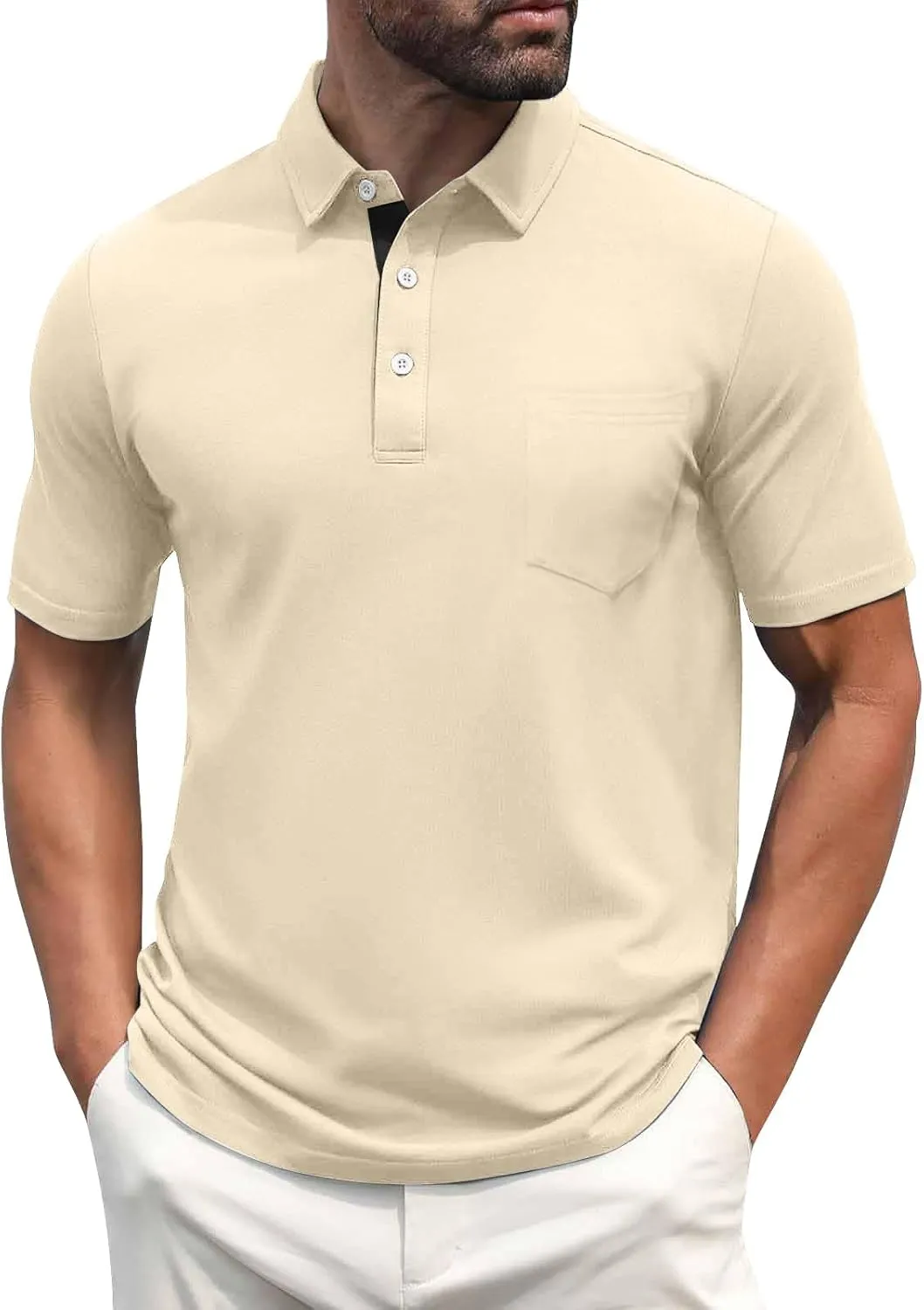 RTRDE Men's Casual Golf Shirts Short Sleeve Solid Color Business Casual Work Collared Shirts with Pocket Polos, M-5XL