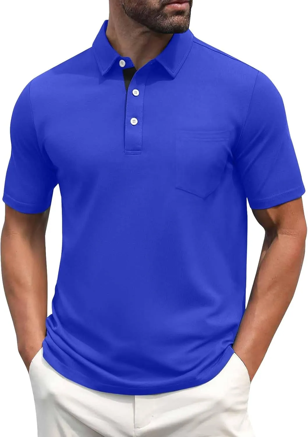 RTRDE Men's Casual Golf Shirts Short Sleeve Solid Color Business Casual Work Collared Shirts with Pocket Polos, M-5XL