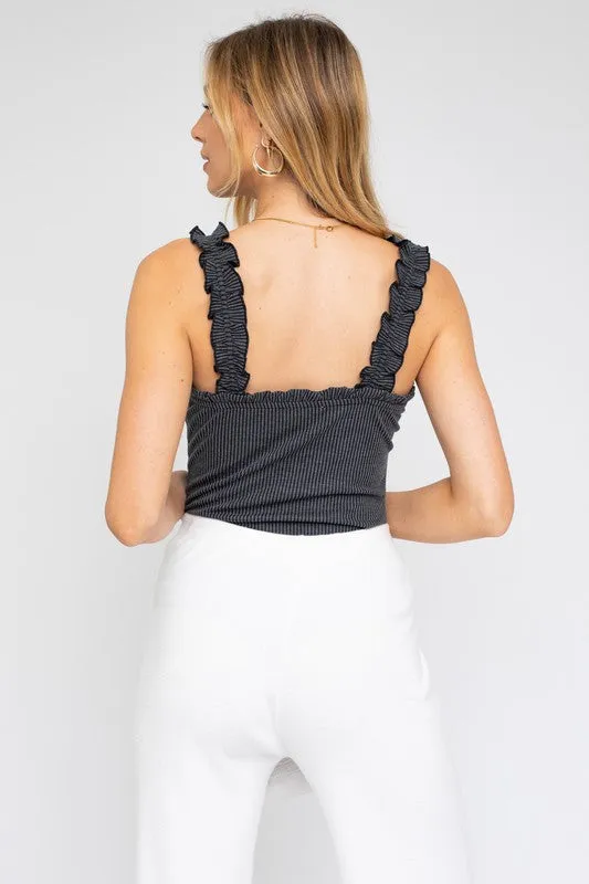 Ruffle Ribbed Tank Top Bodysuit