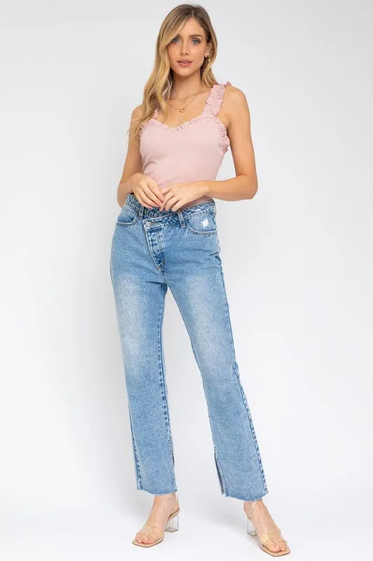 Ruffle Ribbed Tank Top Bodysuit