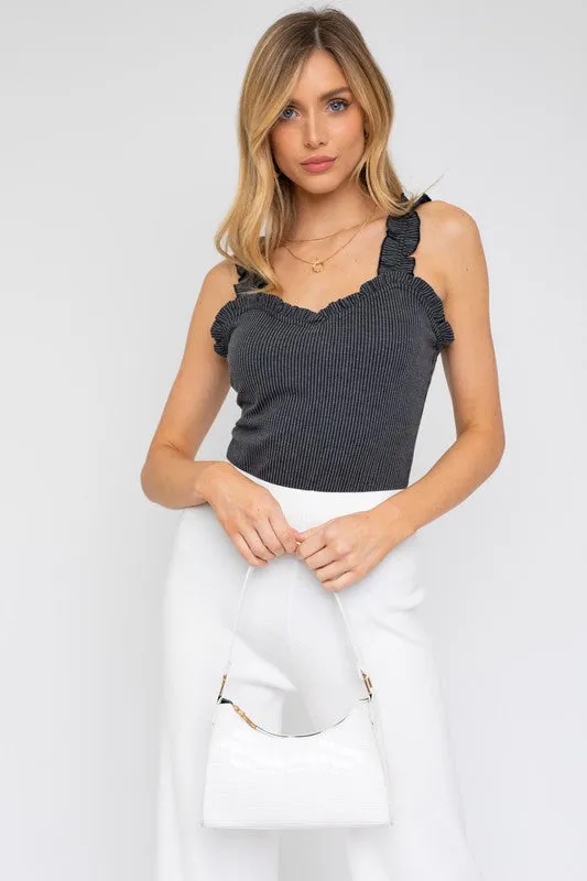 Ruffle Ribbed Tank Top Bodysuit