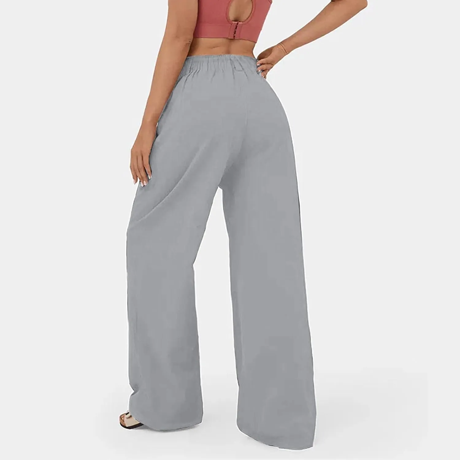 sandbank Women's High-Waisted Wide Leg Cotton Pants Casual Loose Fitted Palazzo Pants 2024 Summer Beach Vacation Wear