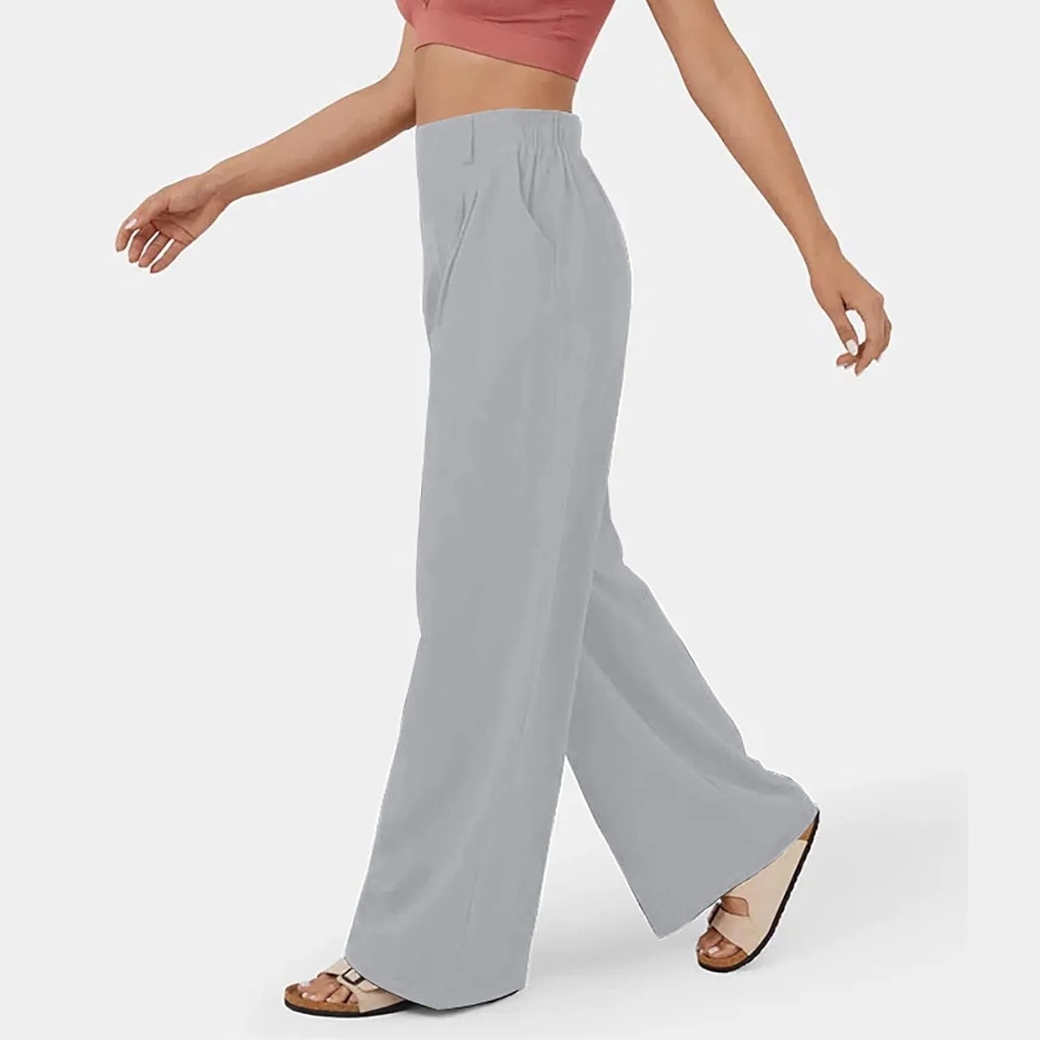 sandbank Women's High-Waisted Wide Leg Cotton Pants Casual Loose Fitted Palazzo Pants 2024 Summer Beach Vacation Wear