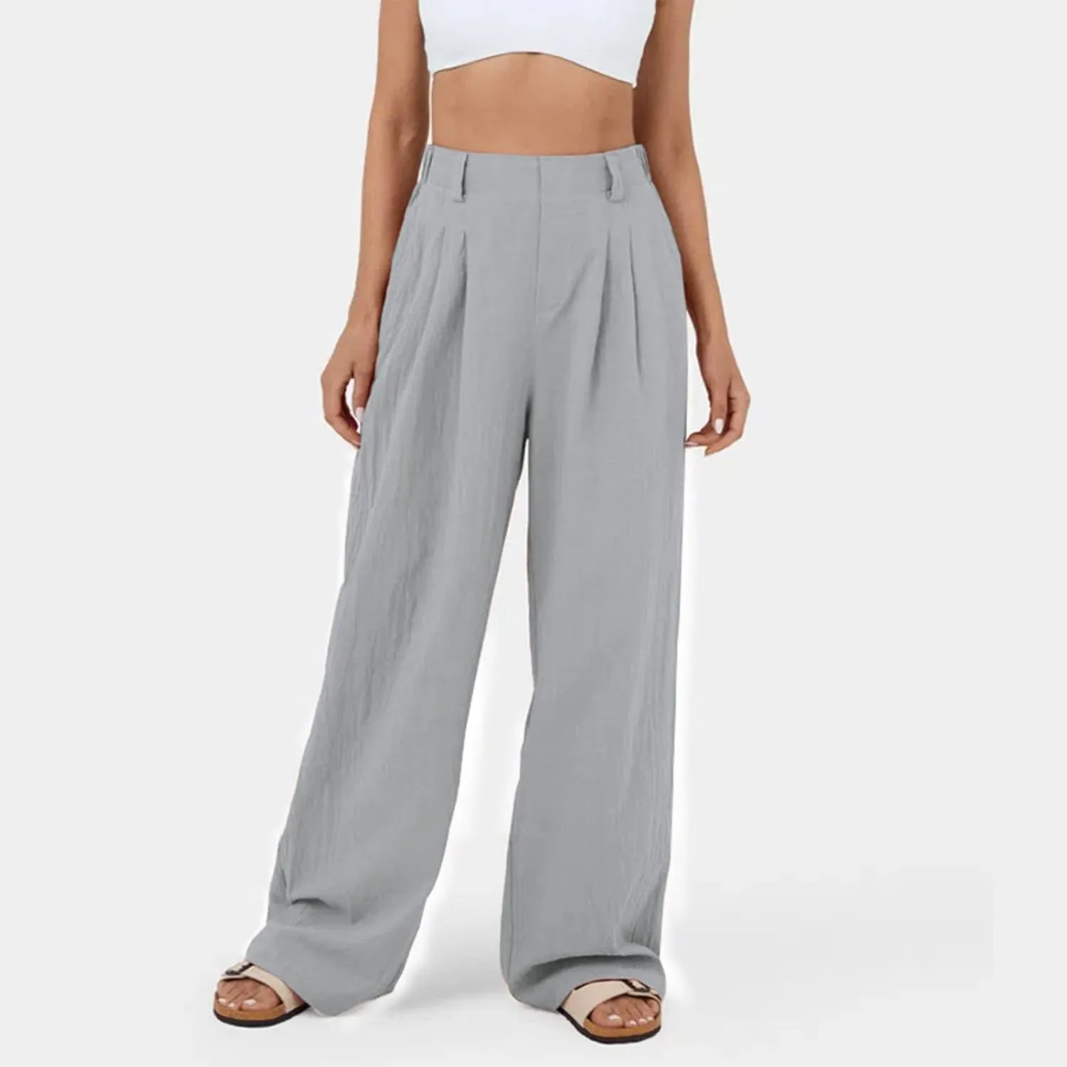 sandbank Women's High-Waisted Wide Leg Cotton Pants Casual Loose Fitted Palazzo Pants 2024 Summer Beach Vacation Wear