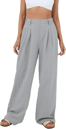 sandbank Women's High-Waisted Wide Leg Cotton Pants Casual Loose Fitted Palazzo Pants 2024 Summer Beach Vacation Wear