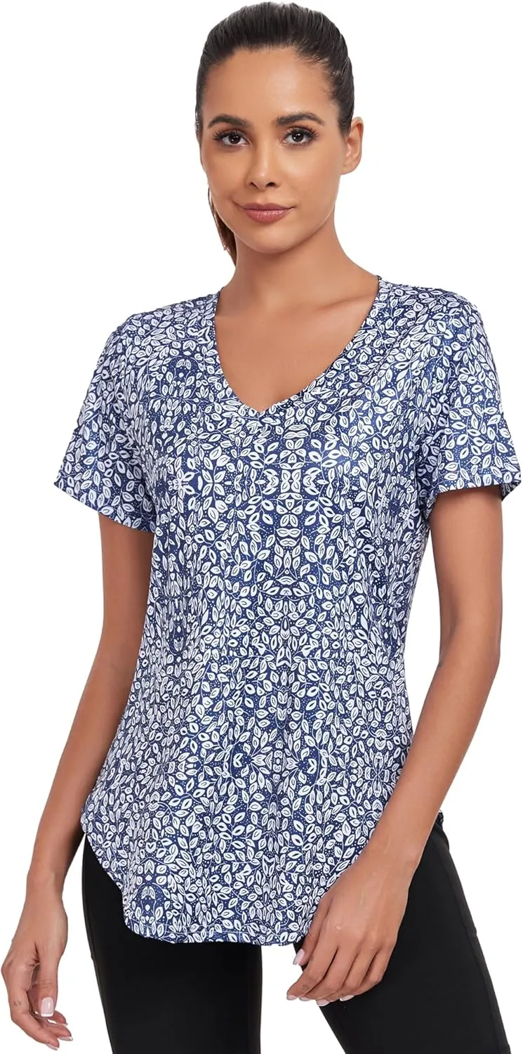 Short Sleeve Workout Shirts Women Loose Fit, V-Neck Women Exercise T-Shirt Workout Top, Dry Fit Yoga Gym Sport Tops
