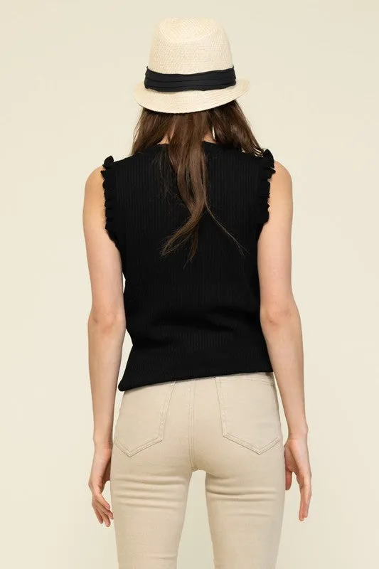 SLEEVELESS RUFFLED TANK TOP (BLACK)